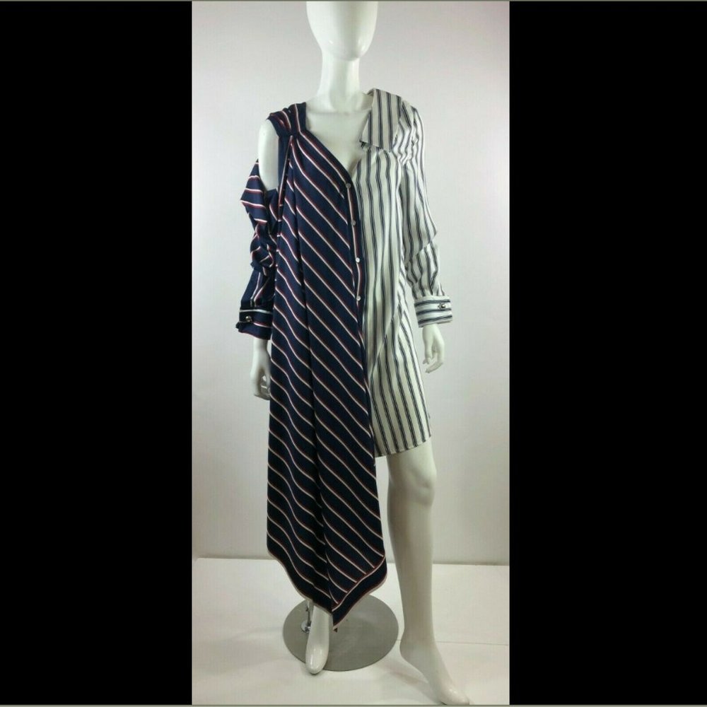 Monse blue striped asymmetrical shirt dress 6
